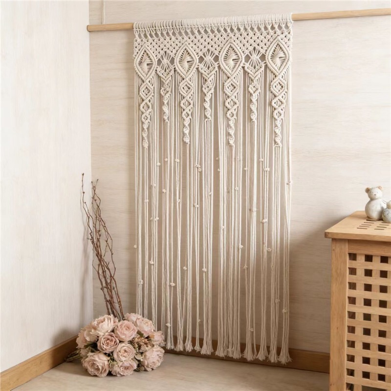 Hand-Woven New Style Door Curtain, Bohemian Style Entrance Partition Curtain with Tassel Decoration, No-Drill Installation for Hallway Hand-Woven New Style Door Curtain, Bohemian Style Entrance Partition Curtain with Tassel Decoration, No-Drill Installation for Hallway