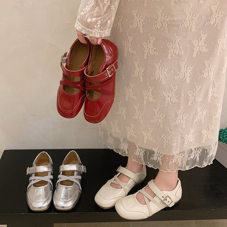 Zapatos franceses con falda superficial para mujeres 2026 verano nuevos zapatos de ballet planos mary-zhen zapatos de cuero coreanos