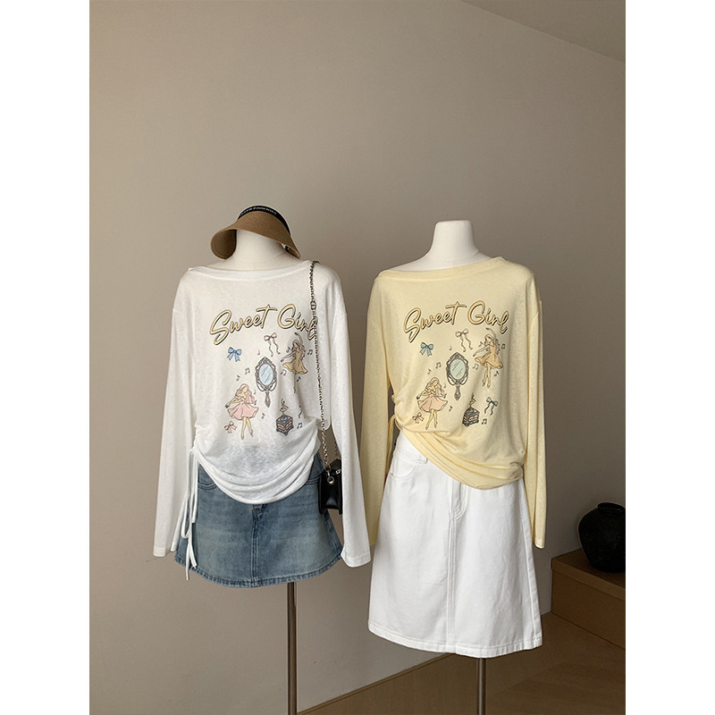 Ballet Girl Transparent Snowflake Cotton Zero-Pressure Long Sleeve T-Shirt for Women Summer Side Drawstring Lazy Sunscreen Cover-Up 1061 Ballet Girl Transparent Snowflake Cotton Zero-Pressure Long Sleeve T-Shirt for Women Summer Side Drawstring Lazy Sunscreen Cover-Up 1061