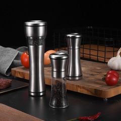 304 Stainless Steel Pepper Grinder Household Kitchen Manual Powder Grinding Tool Glass Storage Jar Creative Spice Bottle