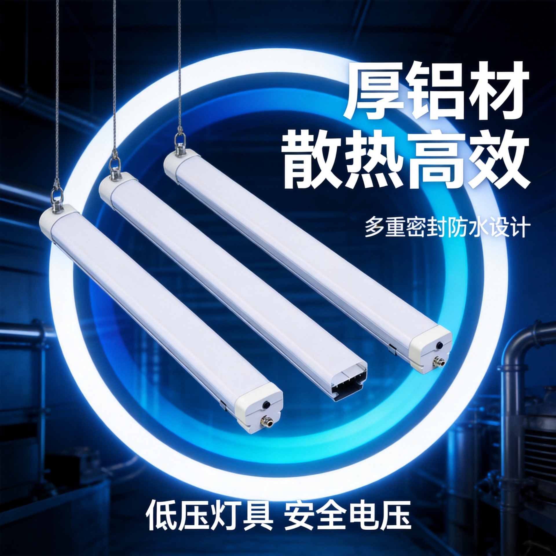 低压12/24/36V防水防潮冷库车船吸顶照明净化灯管LED三防灯长条灯