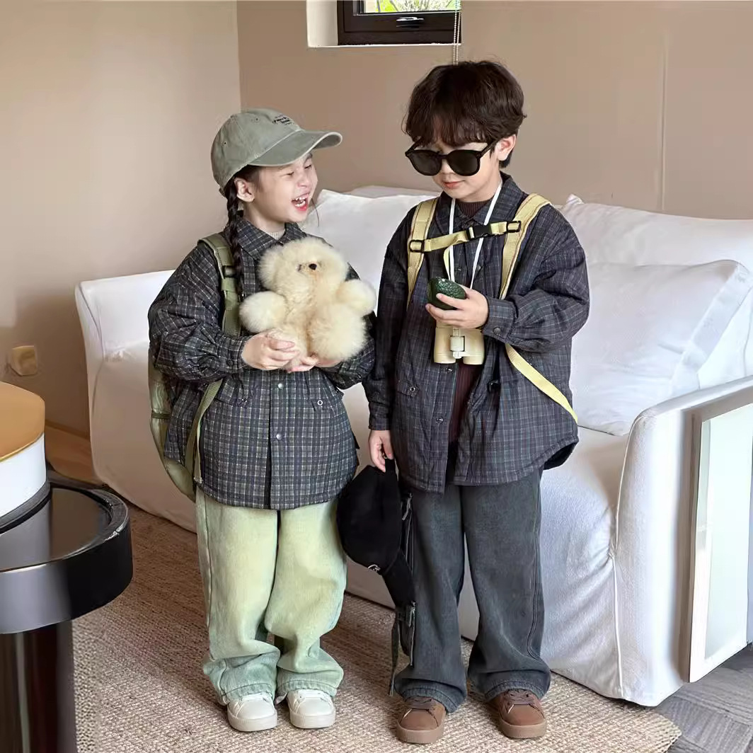 Camisa DE LOS NIÑOS 2023 invierno nuevo traje camisa acolchada de los niños y niñas Camisa de algodón casual engrosada moda caliente