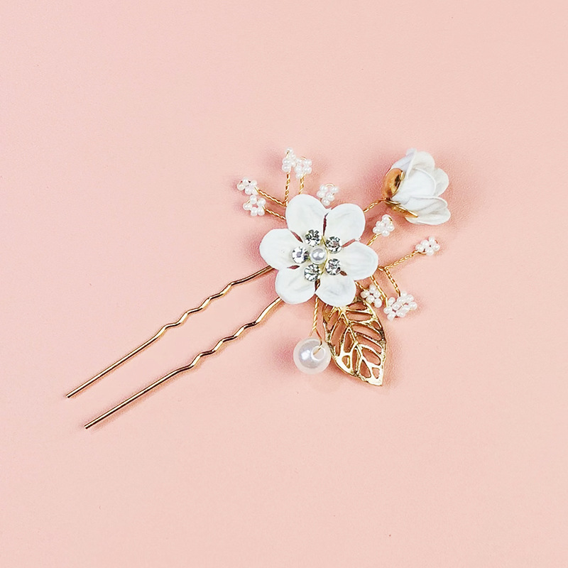 흰색 2 꽃 헤어 포크