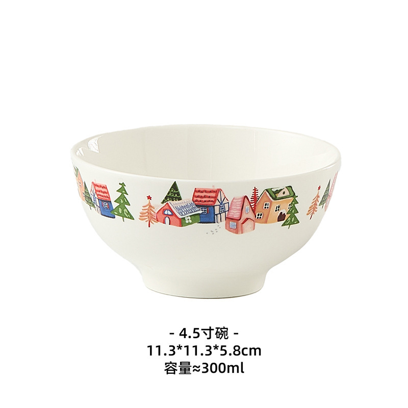 圣诞陶瓷餐具套装米饭碗 可印logo餐具可爱点心菜盘陶瓷亚马逊专|undefined
