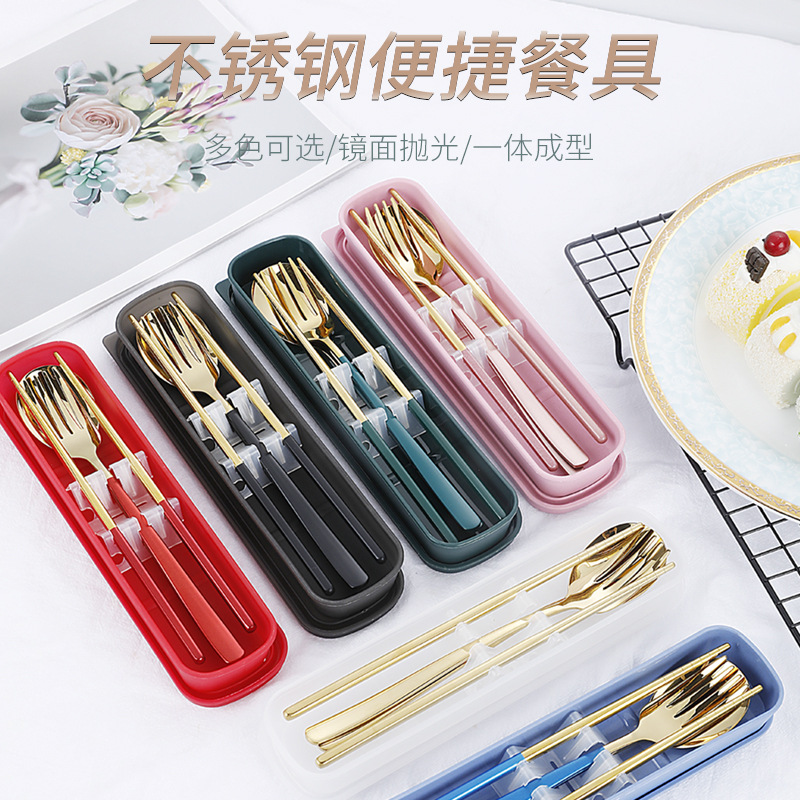 304 vajilla de acero inoxidable cuchara coreana tenedor palillos estudiante portátil conjunto de tres piezas traje creativo regalo puede ser logotipo personalizado