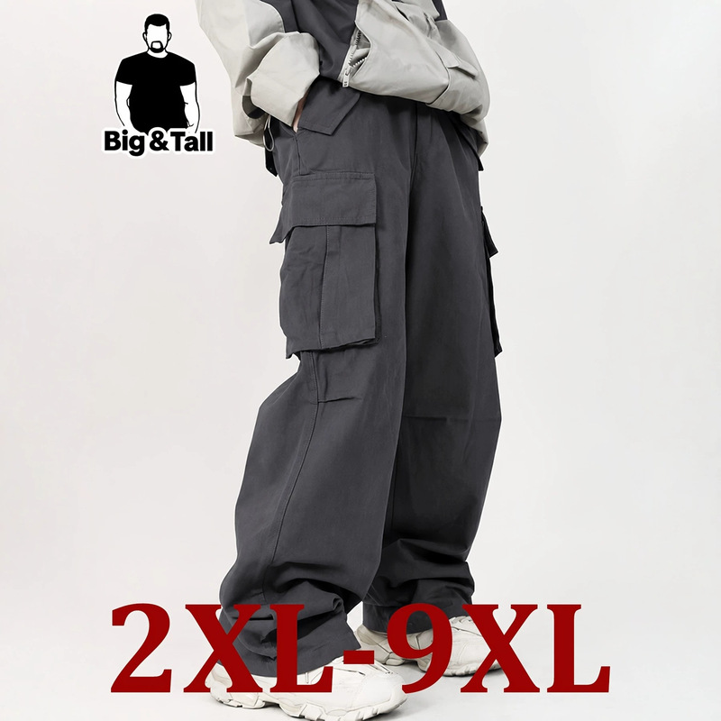Plus-size men's work pants, loose fit design, side pocket details, durable and comfortable, suitable for leisure