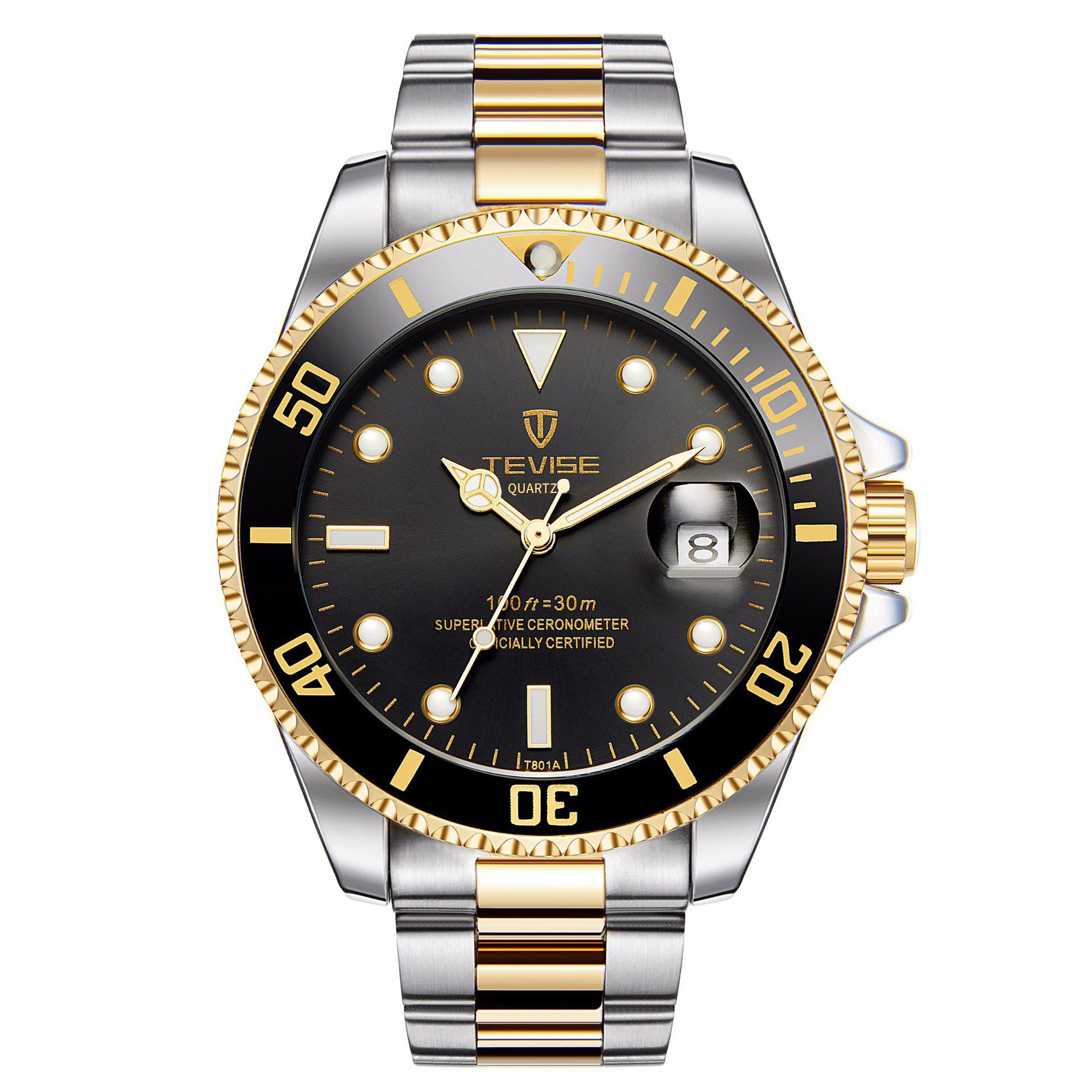 Tevise teweys nuevo agua fantasma casual reloj de los hombres al por mayor de cuarzo correa de acero inoxidable reloj de los hombres T801