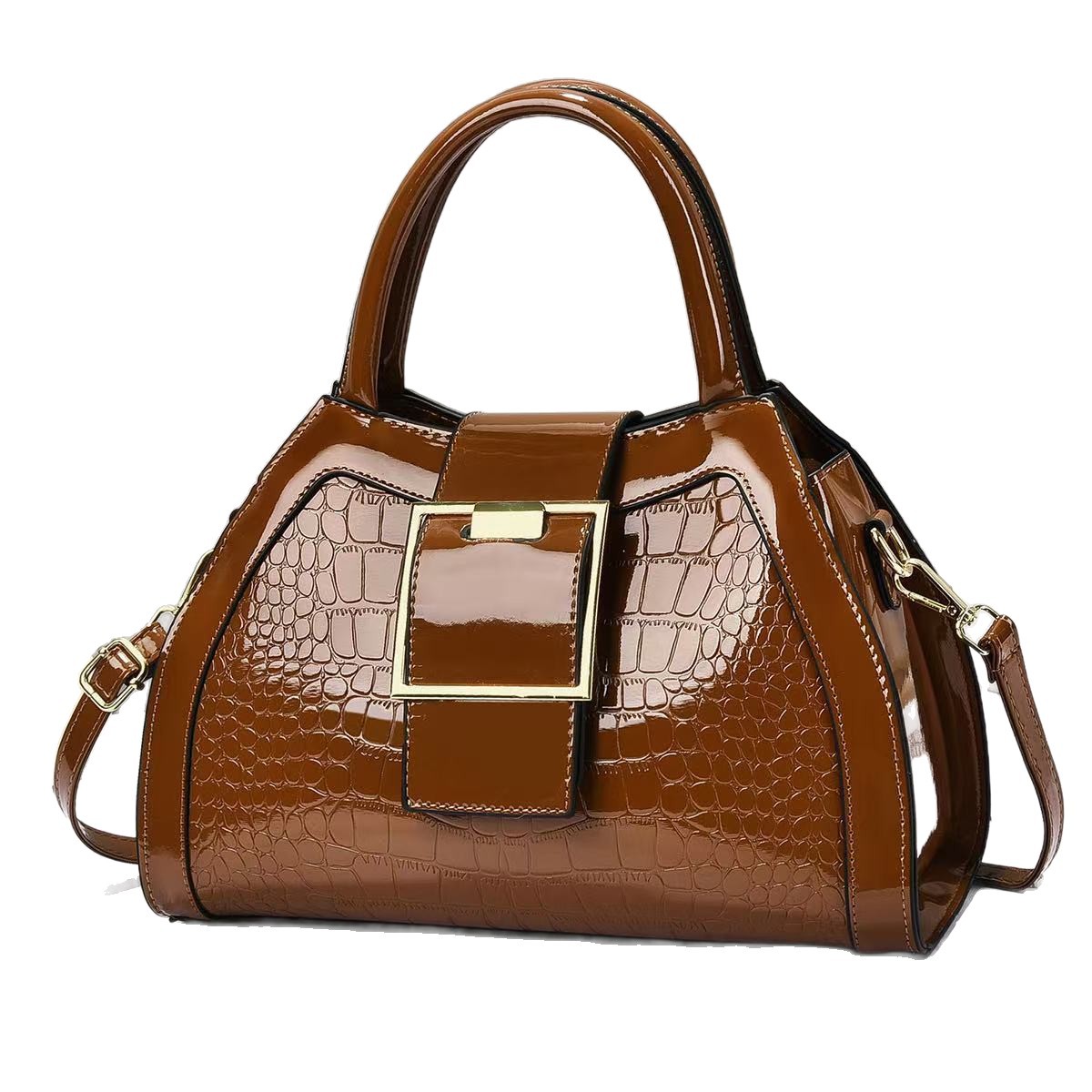 Bolsa de mano de piel brillante de piedra de gran capacidad simple atmósfera mochila de hombro de moda casual bolsas transfronterizas