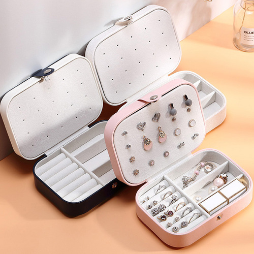 Portable travel girl jewelry storage box necklace ring earrings storage box multi-layer home jewelry box jewelry box