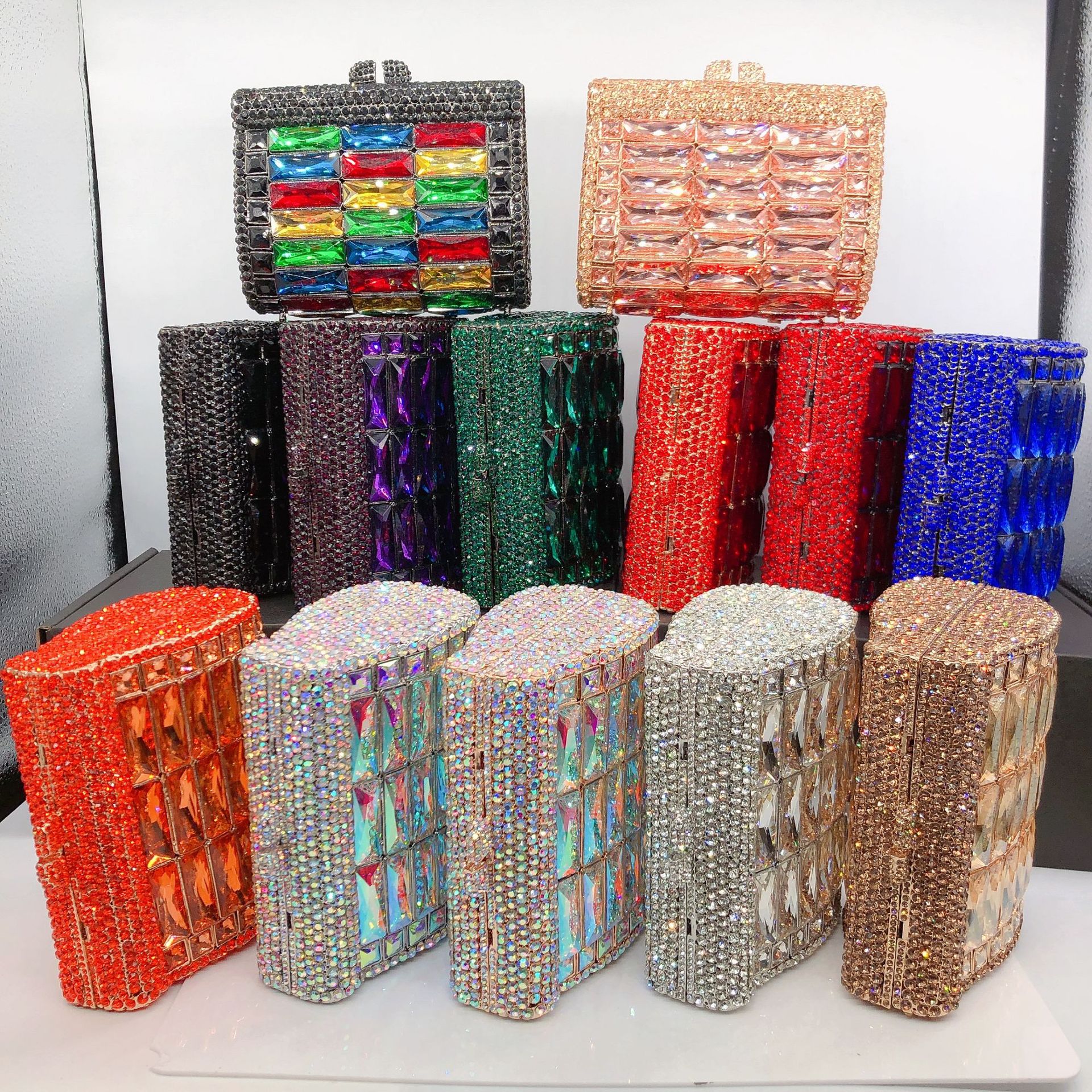 Túi clutch nữ đính đá rhinestone dạ hội cầm tay — Màu Sâm panh, Đế Vàng Kim Cương, Nền vàng kim cương trắng, Vàng kim AB chi tiết 1