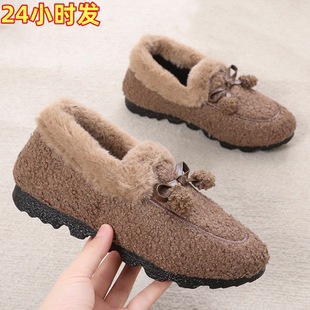 Winter Warm cotton slippers women's indoor flat warm heel cotton shoes soft bottom furry confinement home peas shoes
