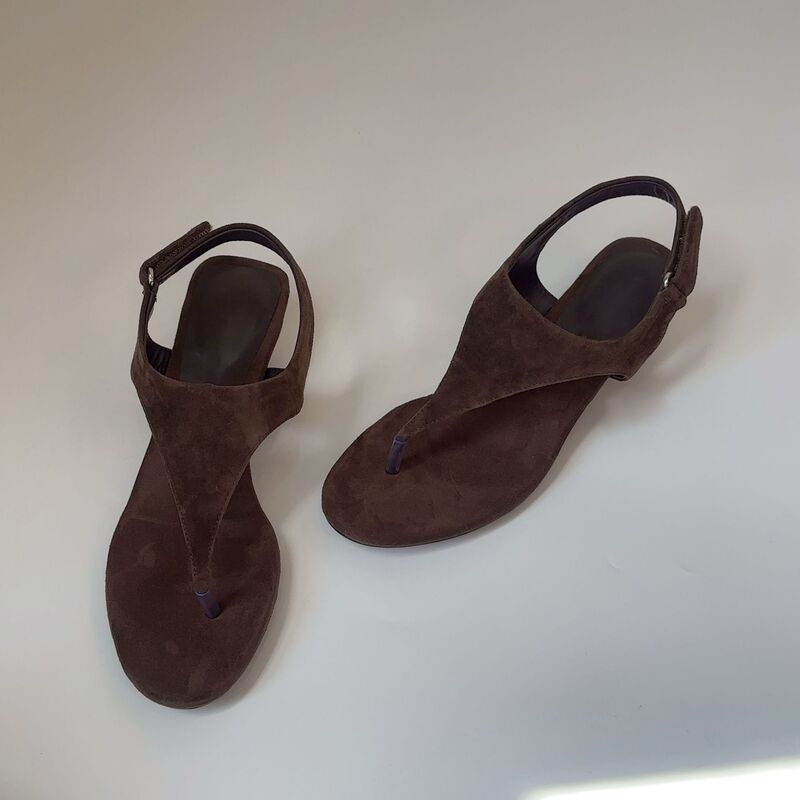 In-stock sheepskin version~Vintage genuine leather toe-post sandals for women, summer Roman shoes, casual herringbone hook-and-loop sandals In-stock sheepskin version~Vintage genuine leather toe-post sandals for women, summer Roman shoes, casual herringbone hook-and-loop sandals