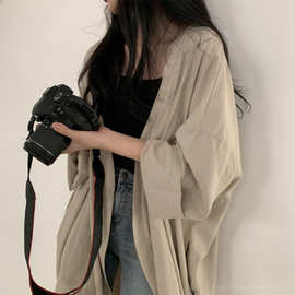 来图来样定制 韩版宽松长袖开衫外套女装衬衫纯色薄款风衣防晒衣