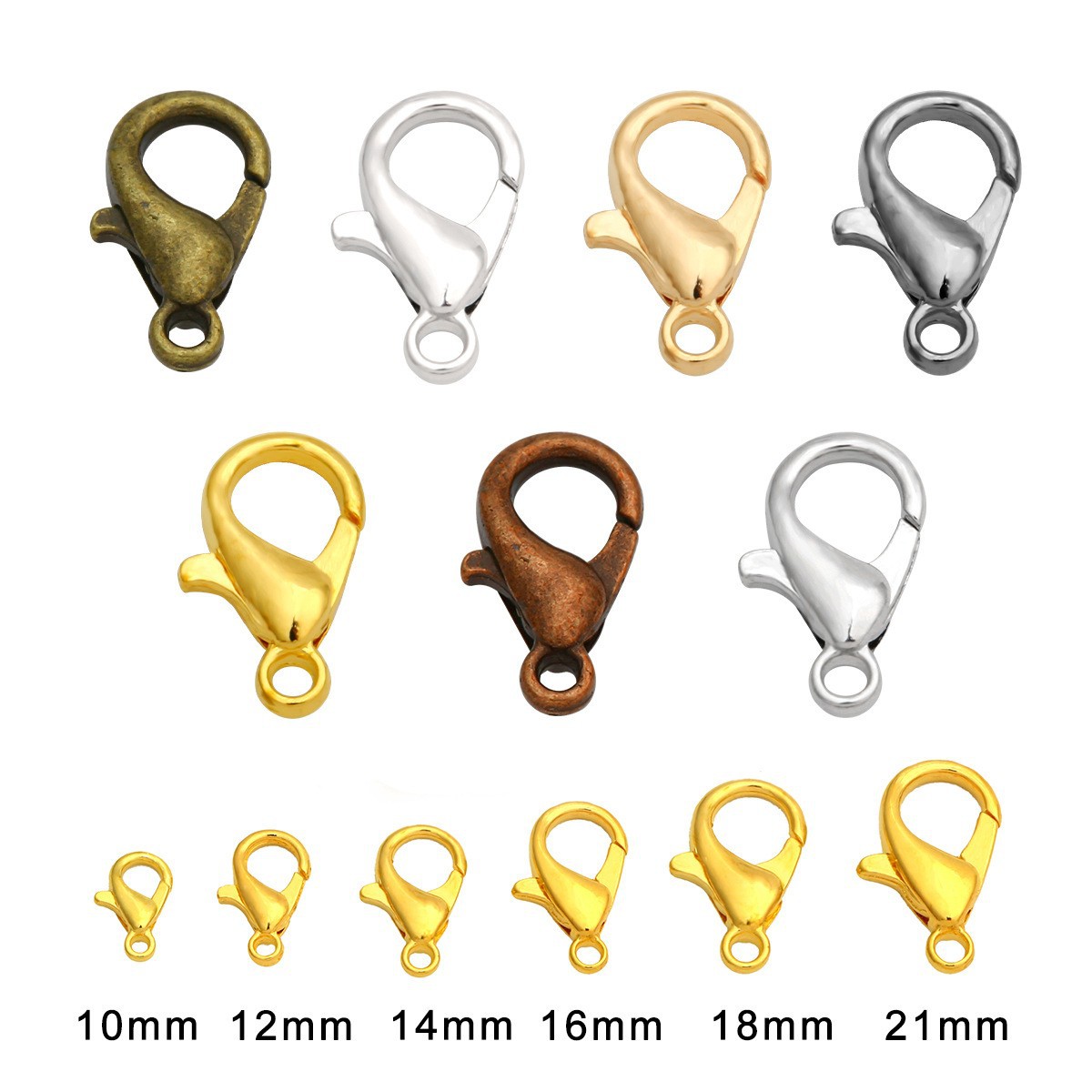 10-21mm 金/银/古青色龙虾扣diy配件 做手链项链金属连接扣速卖通