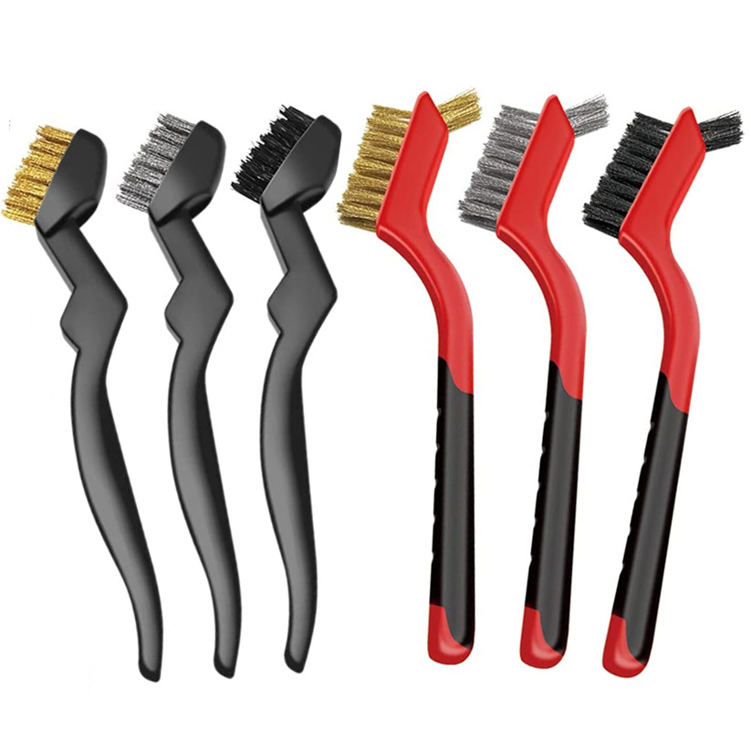 6-pack pequeño cepillo de alambre, traje de cepillo de limpieza incluye cepillo de latón cepillo de nylon cepillo de acero para limpiar escoria de soldadura