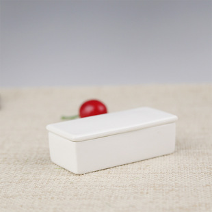 Rectangular Toothpick Box with Lid Solid Color White Bone China Light Luxury Hotel Restaurant Commercial Small Porcelain Box Tangshan Wholesale
