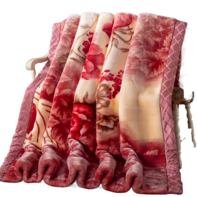 (2개) 더블 레이어 두꺼운 겨울 라셀 웨딩 담요 퀼트 학생 기숙사 더블 담요 웨딩 담요 레드 담요