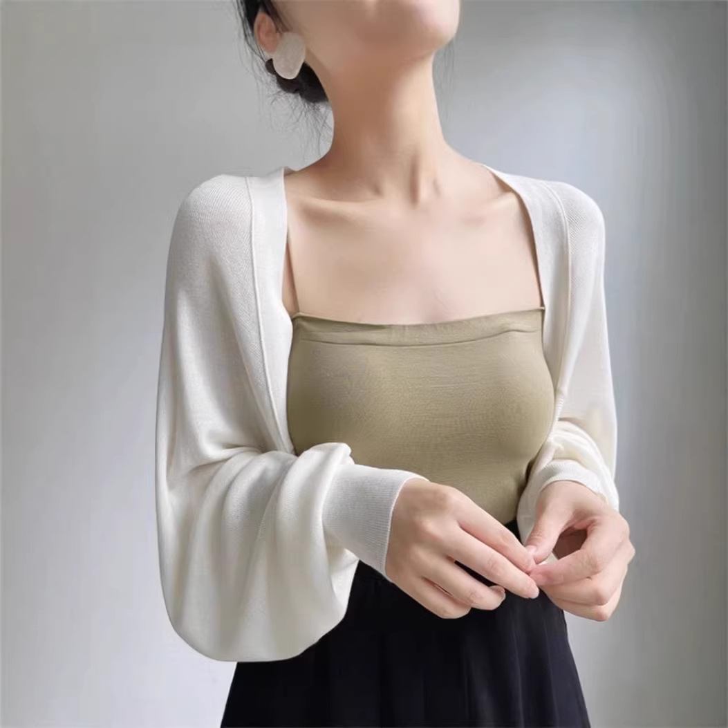 Áo khoác len chống nắng mỏng kiểu Pháp, chất liệu sợi mát, dáng khoác ngoài nhẹ nhàng — =trắng chi tiết 1