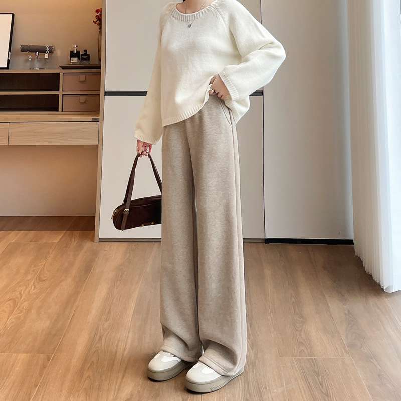 人字纹羊毛呢直筒裤女秋冬季加绒2025新款窄版直筒运动休闲长879F