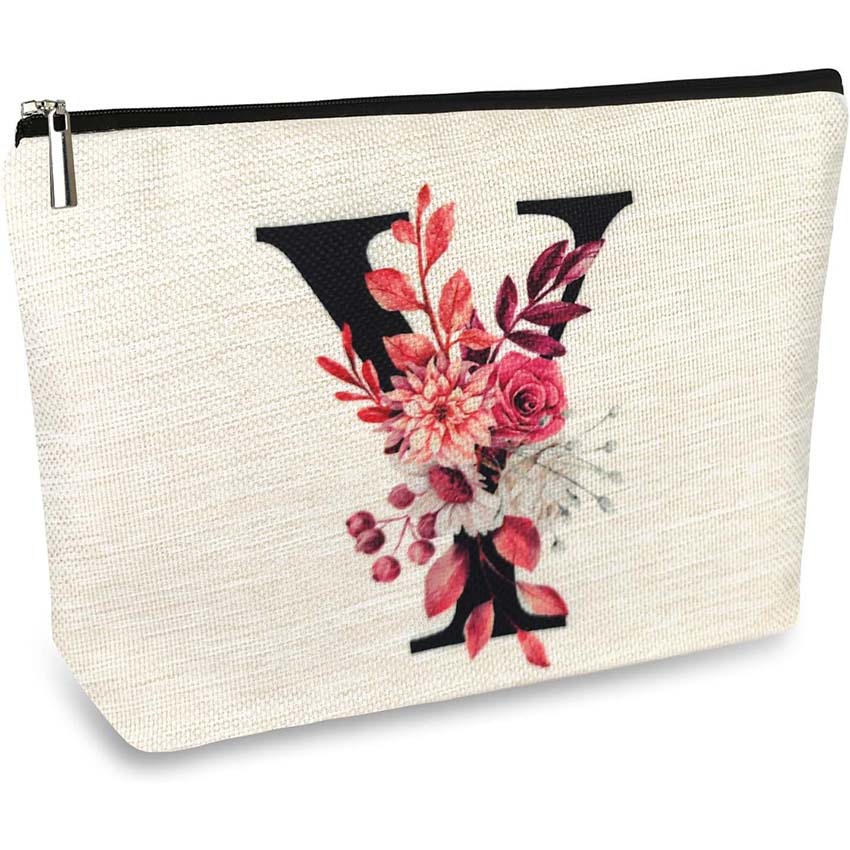 Bolso de cosméticos para mujer de Amazon transfronterizo letra patrón creativo bolsa de cosméticos bolsa de almacenamiento bolsa de cremallera impermeable de lino