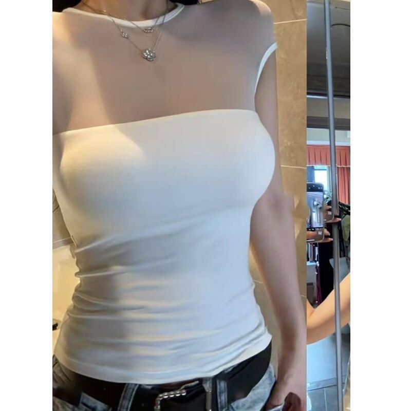 French-Style Pure Desire Short-Sleeve T-Shirt with Chest Pads for Women, Summer 2025 New Spliced Slim-Fit Sexy Versatile Camisole Top