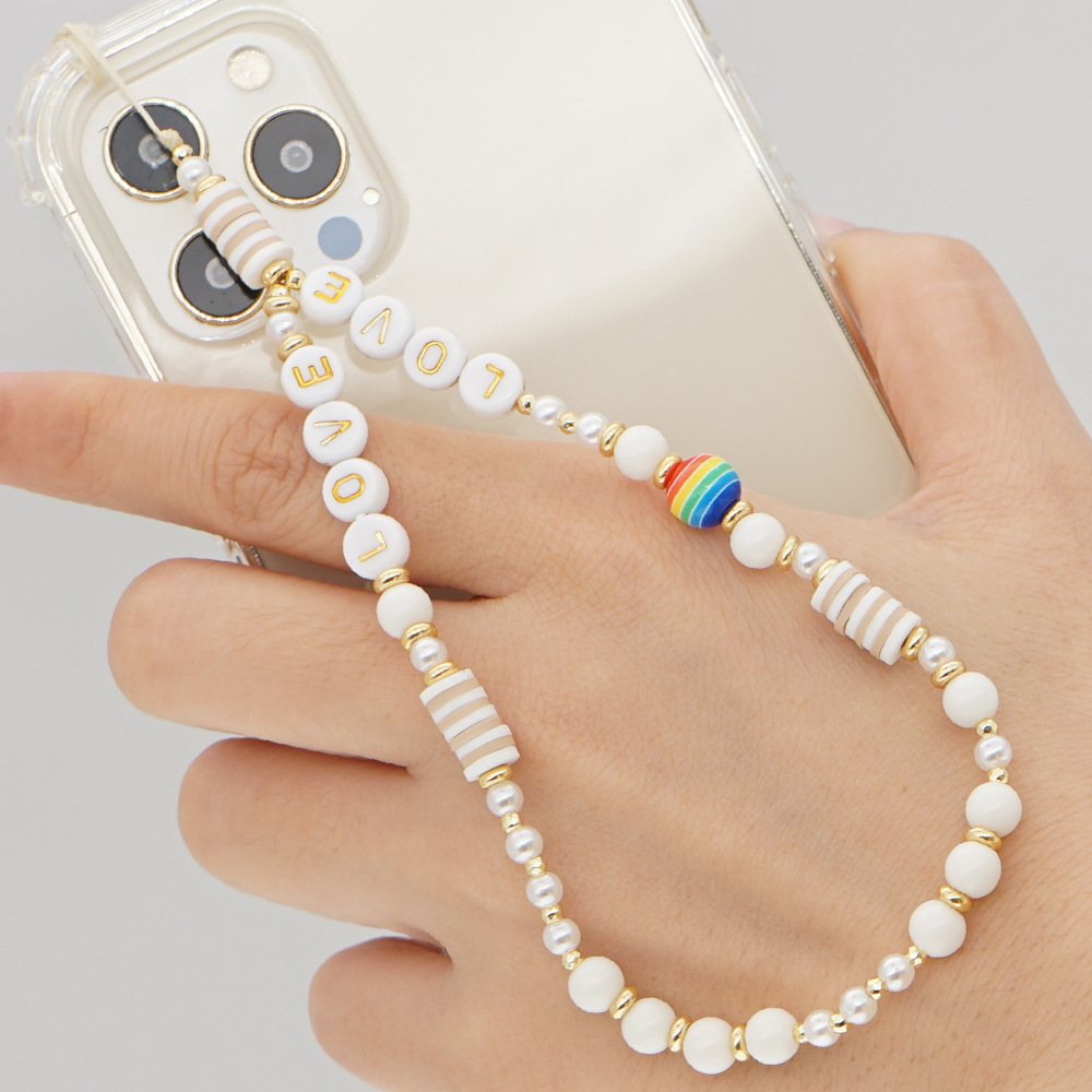 Bohemian Resin Rainbow Pearl Beaded Mobile Phone Lanyardpicture1