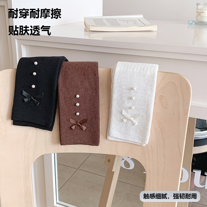 小腿袜子女珍珠蝴蝶结抽条显瘦长筒袜jk洛丽塔韩版堆堆袜诸暨袜子|undefined