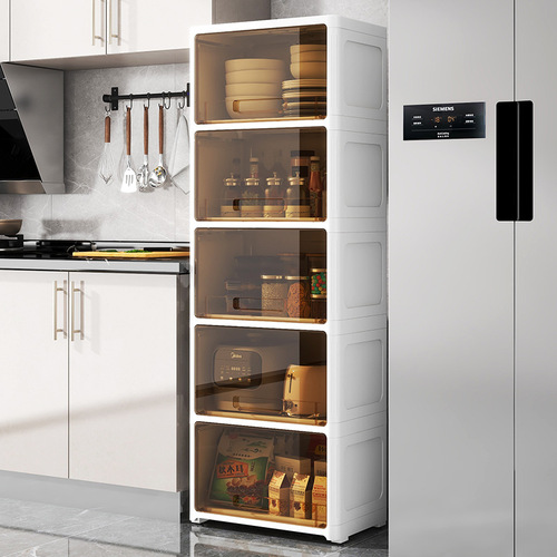 50-inch Wide Sliding Door Storage Cabinet Household Living Room Snack Cabinet Multi-layer Clothing Storage Wardrobe Plastic Display Cabinet