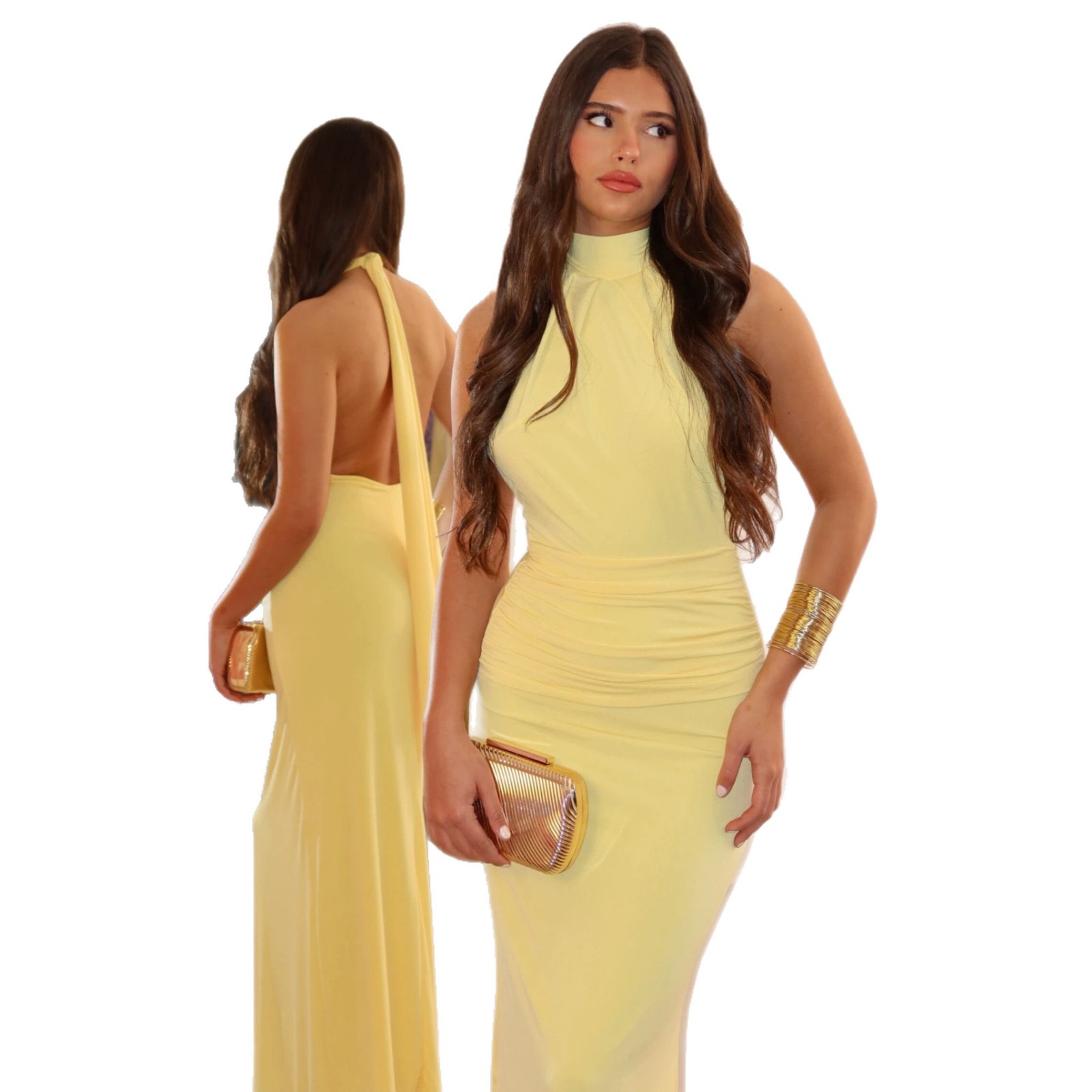 Europa y América comercio exterior moda temperamento sin mangas plegado cintura vestido sexy correa de espalda vestido de cadera mujer