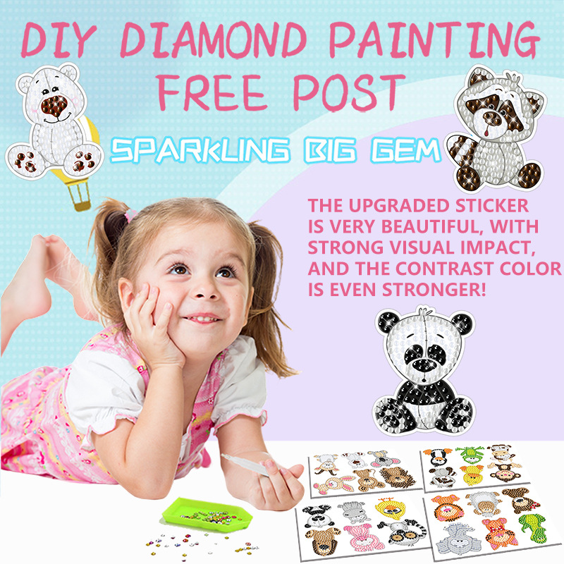 Superventas de dibujos animados lindo animal diamante pintura pegatinas gratis DIY pegatinas de pared de ladrillo pegatinas niños hechos a mano pegatinas de diamantes redondos