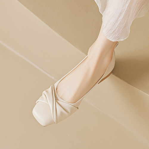 Whiskey Girl 9169-5 Thick Heel Single Shoes Women's Summer Shallow Mouth Low Heel Soft Sole Peas Shoes Wide Fat Feet Large Size Women's Shoes