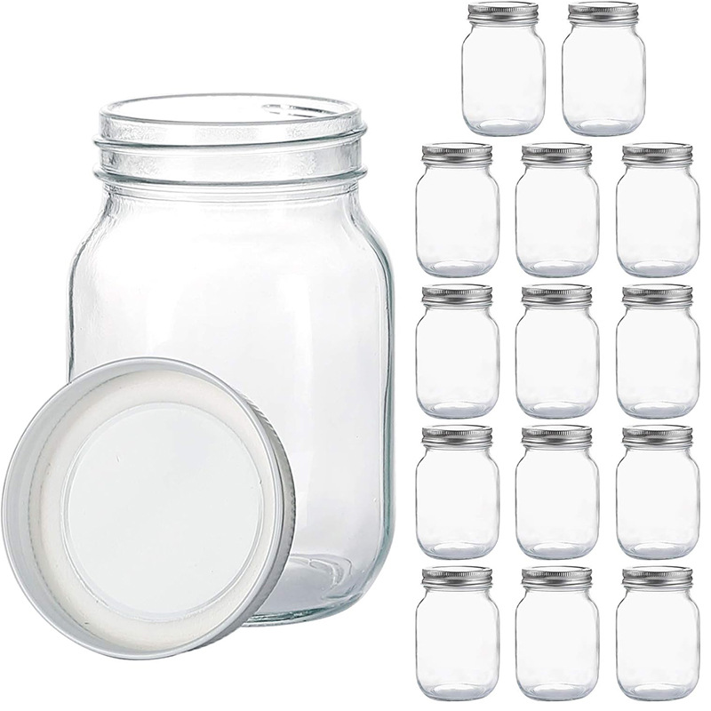 梅森罐16oz光面玻璃瓶子果酱标口密封罐亚马逊燕麦杯透明玻璃瓶