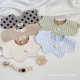 婴儿围兜纯棉ins新生儿花瓣口水360吸水防水宝宝围嘴双面