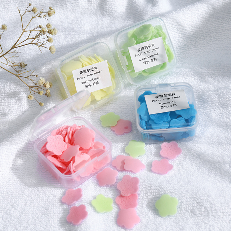 Portable hand washing piece soap Paper student children disposable carry-on travel mini petal boxed soap piece