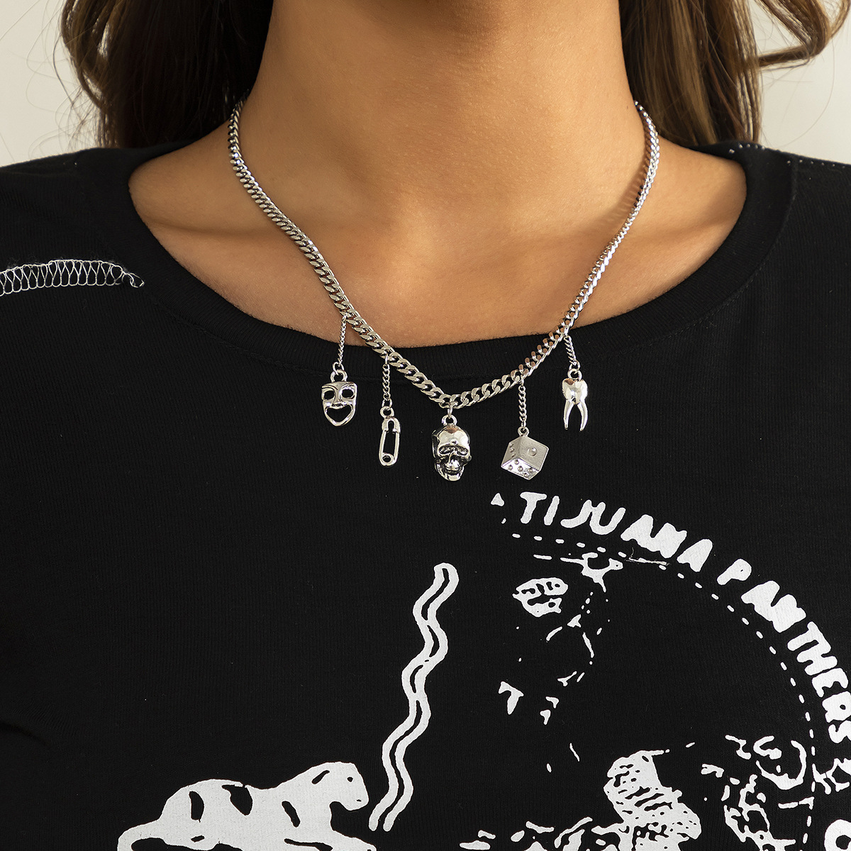 Punk Grappig Gezicht Schedel Koppel Ketting Zoete Coole Mix Kubus Hip Hop Hanger_voghion.com