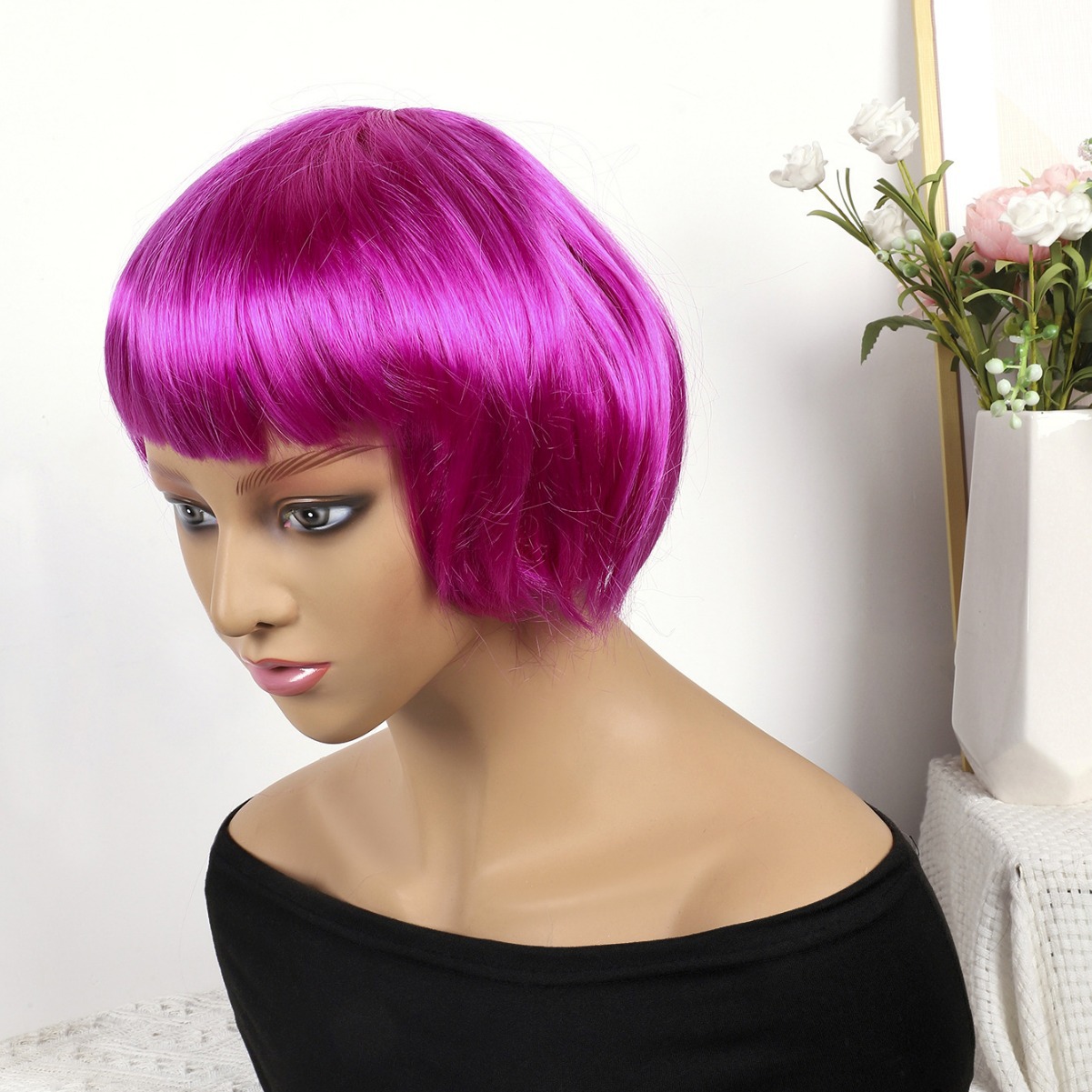 Fibra química al por mayor bob cabello pelucón mecánico pelucón cubierta de pelo