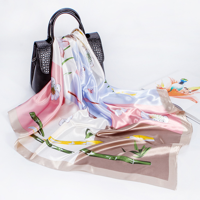 Floral Pink Red Printed Scarf For Women 90cm Large Square Scarf European And American Headscarf_voghion.com