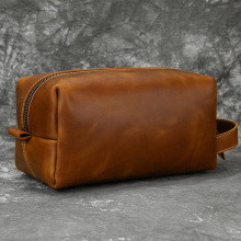 新款男士真皮手拿包疯马皮多功能洗漱包中性旅行化妆包跨境代发