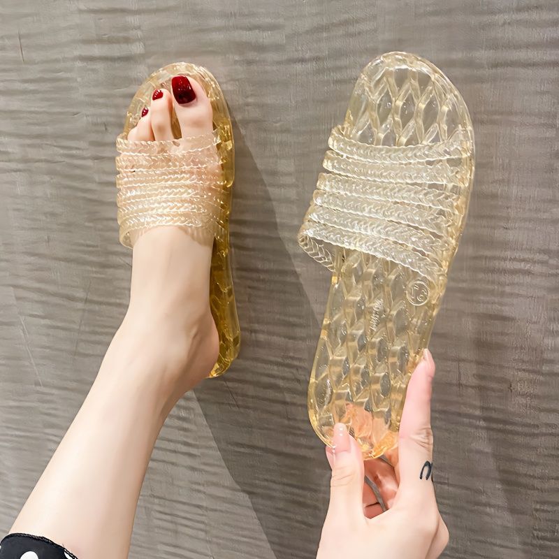 Crystal Slippers Bathroom Non-Slip Quick-Drying Flat Rubber Slippers Crystal Princess Style Home Glass Slippers for Women