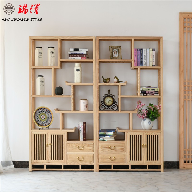 中式博古架实木展示书柜古董茶叶架装饰柜禅意置物小摆件架子隔断