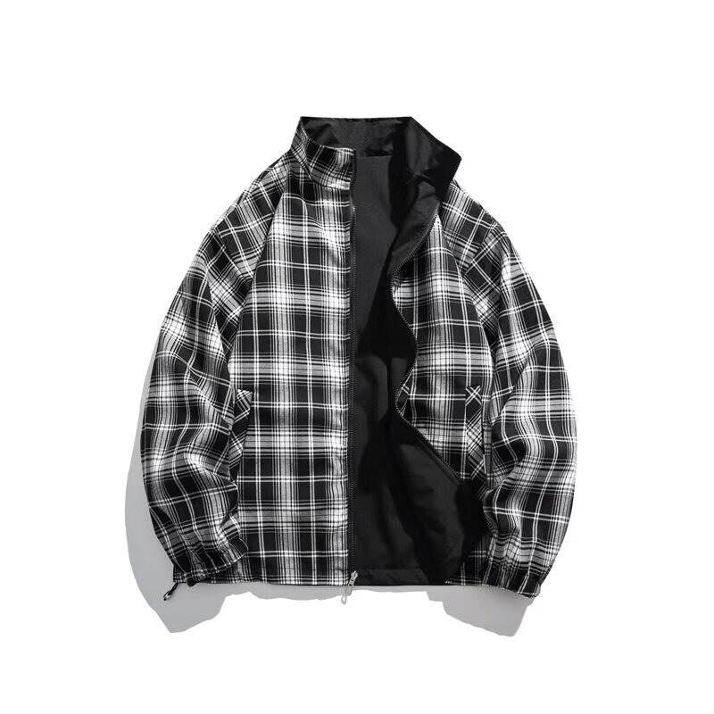 American Style Retro Double-Sided Wearing Vertical Collar Jacket Men's Spring and Autumn Fashion Brand Couple's High Street Long Sleeve Casual Plaid Jacket American Style Retro Double-Sided Wearing Vertical Collar Jacket Men's Spring and Autumn Fashion Brand Couple's High Street Long Sleeve Casual Plaid Jacket