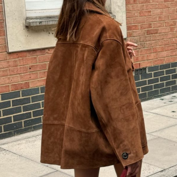 Damenbekleidung Real Shot Retro Revers Langarm Knopfjacke Mode Damen Loose Street Style Taschenjacke_voghion.com