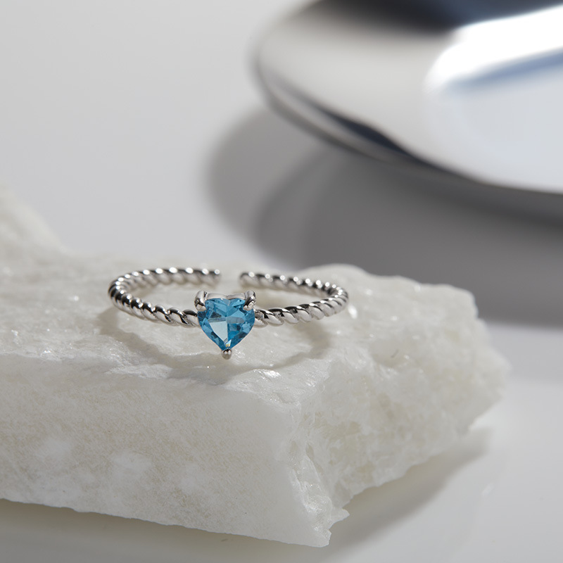 Inlay Design 925 Sterling Silver Colored Gems Heart Shape Rings
