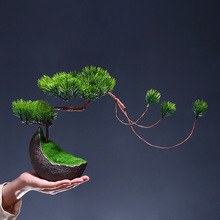 中式小迎客松摆件仿真假花客厅玄关桌面摆设绿植古风摄影道具盆景