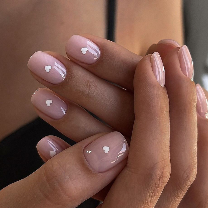 Nude Color Simple Little Red Book Nail Art Wear White Love Mini Fake Nail Short Removable Wear Nail Nude Color Simple Little Red Book Nail Art Wear White Love Mini Fake Nail Short Removable Wear Nail