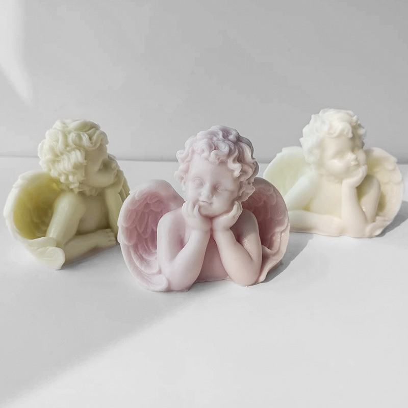 3D alas de ángel vela molde de silicona molde de yeso hecho a mano jabón arcilla ángel bebé herramientas de decoración de la torta