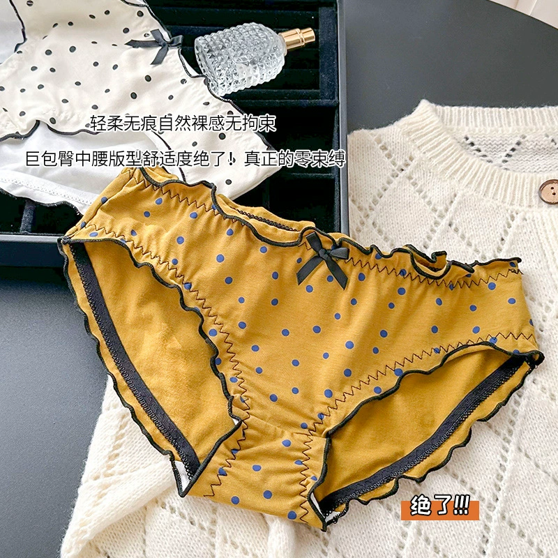Brand retro cute cotton comfortable pants with bow, internet celebrity, mid rise