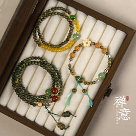绿檀木新中式多圈手串手链葫芦福禄吊坠森系男女佛珠念珠饰品首