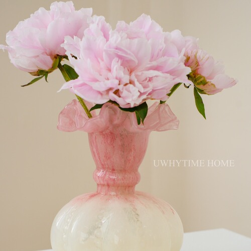 XINKE Zhonggu Fen Tong Wind Pink Gradient Retro French Pumpkin Glass Vase Home Flower Arrangement Decor Soft Furnishing Ornament
