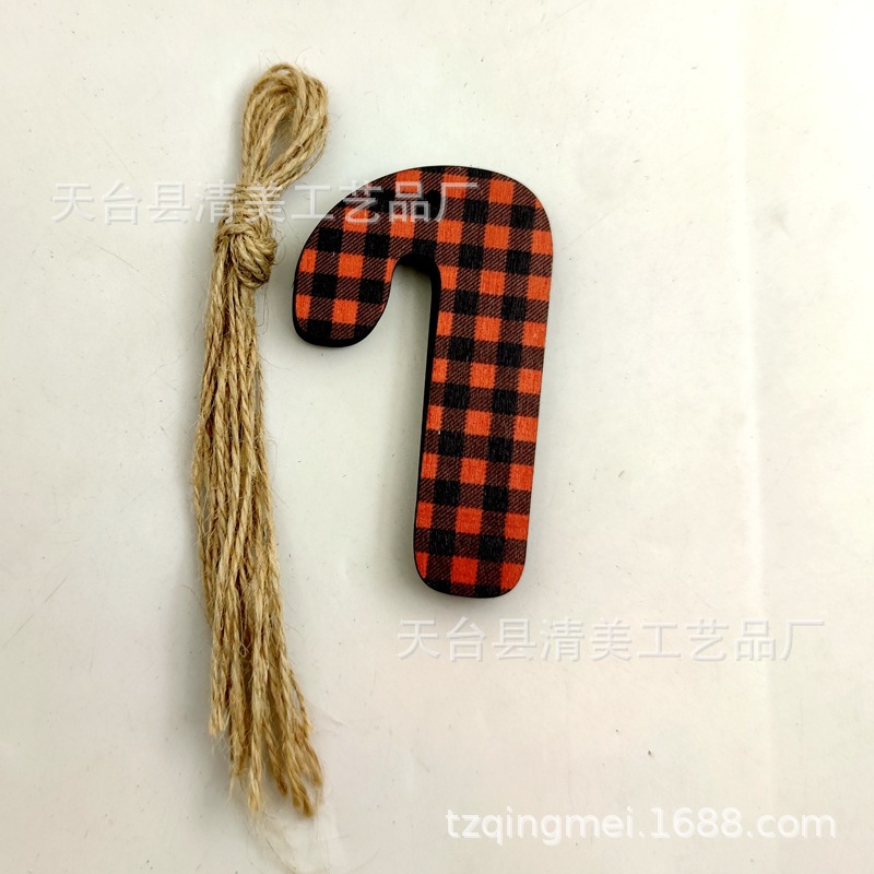 33 piezas de madera de la serie navideña a cuadros negros anaranjados colgante de decoración navideña se pueden combinar libremente 10 piezas en un paquete